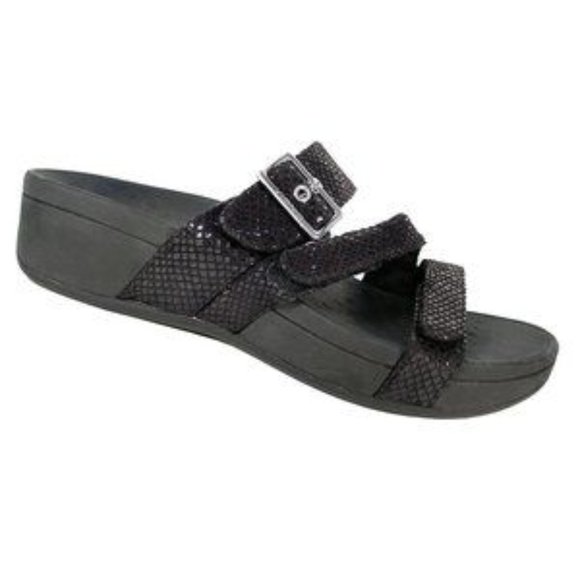 Vionic Black Lizard Rio Platform Slide Sandals - Picture 6 of 16